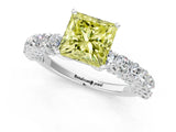 White gold Fancy Yellow Princess Cut Diamond Solitaire Ring with Shared Prong Pavé Band and Four-Prong Setting_47