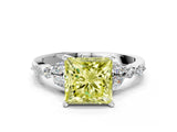 White gold Fancy Yellow Princess Cut Diamond Solitaire Ring with Side Stones and Four-Prong Setting_41