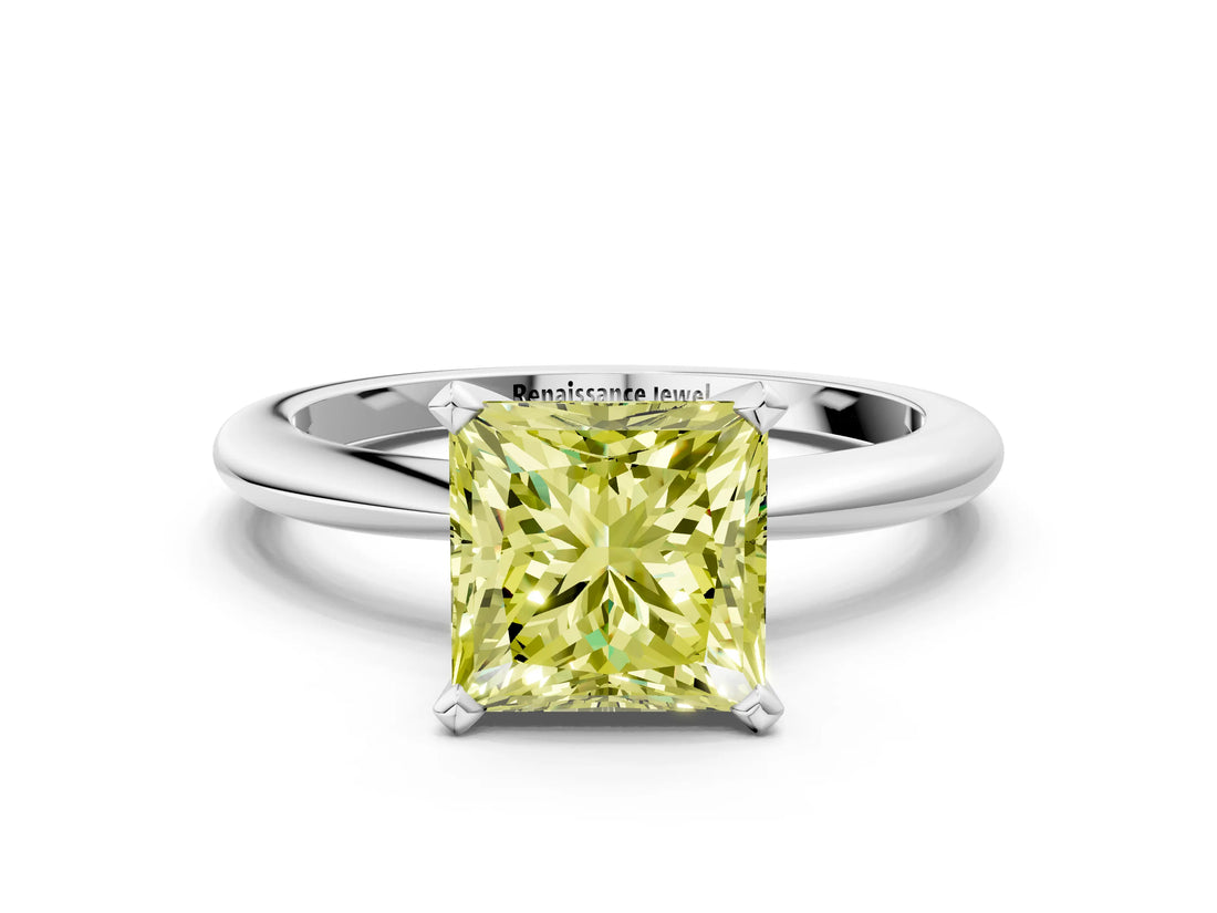 White gold Fancy Yellow Princess Cut Diamond Solitaire Ring with Six-Prong Setting and Classic Band_35