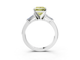 White gold Fancy Yellow Princess  Cut Diamond Solitaire Ring with Tapered Baguette Accents and Four-Prong Setting_3