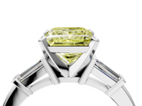 White gold Fancy Yellow Princess  Cut Diamond Solitaire Ring with Tapered Baguette Accents and Four-Prong Setting_4