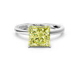 White gold Fancy Yellow Princess Cut Diamond Solitaire Ring with Thin Band and Prong Setting_26