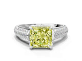 White gold Fancy Yellow Princess Cut Diamond Solitaire Ring with Three-Row Pavé Band and Four-Prong Setting_29