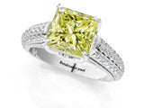 White gold Fancy Yellow Princess Cut Diamond Solitaire Ring with Three-Row Pavé Band and Four-Prong Setting_30