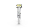 White gold Fancy Yellow Princess Cut Diamond Solitaire Ring with Three-Row Pavé Band and Four-Prong Setting_31