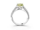 White gold Fancy Yellow Princess Cut Diamond Solitaire Ring with Three-Row Pavé Band and Four-Prong Setting_32