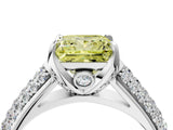 White gold Fancy Yellow Princess Cut Diamond Solitaire Ring with Three-Row Pavé Band and Four-Prong Setting_33