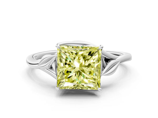 Sterling Silver Princess Cut Leaf Bypass Solitaire Engagement Ring Setting for Fancy Yellow Center