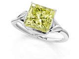 White gold Fancy Yellow Princess Cut Diamond Solitaire Ring with Twist Band and Four-Prong Setting_77