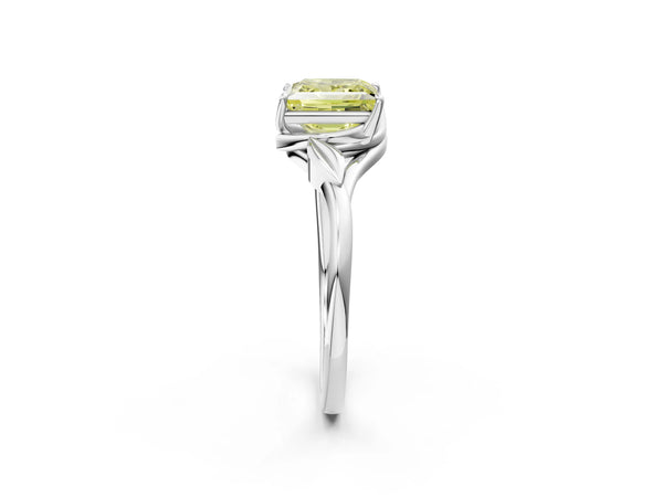 Platinum Princess Cut Leaf Bypass Solitaire Engagement Ring Setting for Fancy Yellow Center