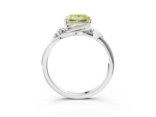 Platinum Princess Cut Leaf Bypass Solitaire Engagement Ring Setting for Fancy Yellow Center