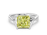 White gold Fancy Yellow Princess Cut Diamond Solitaire Twist Band Prong Setting Ring_103