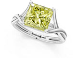 White gold Fancy Yellow Princess Cut Diamond Solitaire Twist Band Prong Setting Ring_104