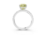 White gold Fancy Yellow Princess  Cut Diamond Solitaire with Pave Band and Four-Prong Setting 14