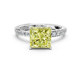 White gold Fancy Yellow Princess  Cut Diamond Solitaire with Pave Band and Four-Prong Setting 17