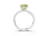 White gold Fancy Yellow Princess  Cut Diamond Solitaire with Pave Band and Four-Prong Setting 3