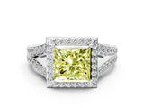 White gold Fancy Yellow Princess Cut Diamond Split Shank Halo Ring with Four-Prong Setting_29