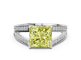 White gold Fancy Yellow Princess Cut Diamond Split Shank Ring with Pavé Band and Four-Prong Setting_17