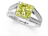 White gold Fancy Yellow Princess Cut Diamond Split Shank Ring with Pavé Band and Four-Prong Setting_18