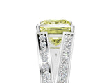 White gold Fancy Yellow Princess Cut Diamond Split Shank Ring with Pavé Band and Four-Prong Setting_22
