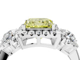 White gold Fancy Yellow Princess Cut Diamond Three-Stone Halo Ring with Prong Setting and Pavé Accents_4