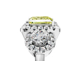 White gold Fancy Yellow Princess Cut Diamond Three-Stone Halo Ring with Prong Setting and Pavé Accents_5