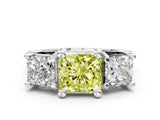 White gold Fancy Yellow Princess Cut Diamond Three-Stone Ring with Channel Set Band and Four-Prong Setting_46