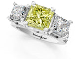 White gold Fancy Yellow Princess Cut Diamond Three-Stone Ring with Channel Set Band and Four-Prong Setting_48