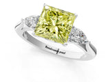 White gold Fancy Yellow Princess Cut Diamond Three-Stone Ring with Pear  Side Stones and Prong Setting_94