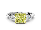 White gold Fancy Yellow Princess Cut Diamond Three-Stone Ring with Pear  Side Stones and Prong Setting_94