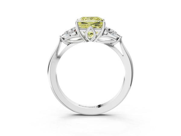 Platinum Princess Cut Three Stone Pear Side Engagement Ring Setting for Fancy Yellow Center