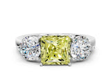 White gold Fancy Yellow Princess Cut Diamond Three-Stone Ring with Prong Setting and Classic Band_46