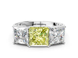 White gold Fancy Yellow Princess Cut Diamond Three-Stone Ring with Prong Setting and Textured Band_12