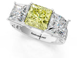 White gold Fancy Yellow Princess Cut Diamond Three-Stone Ring with Prong Setting and Textured Band_13