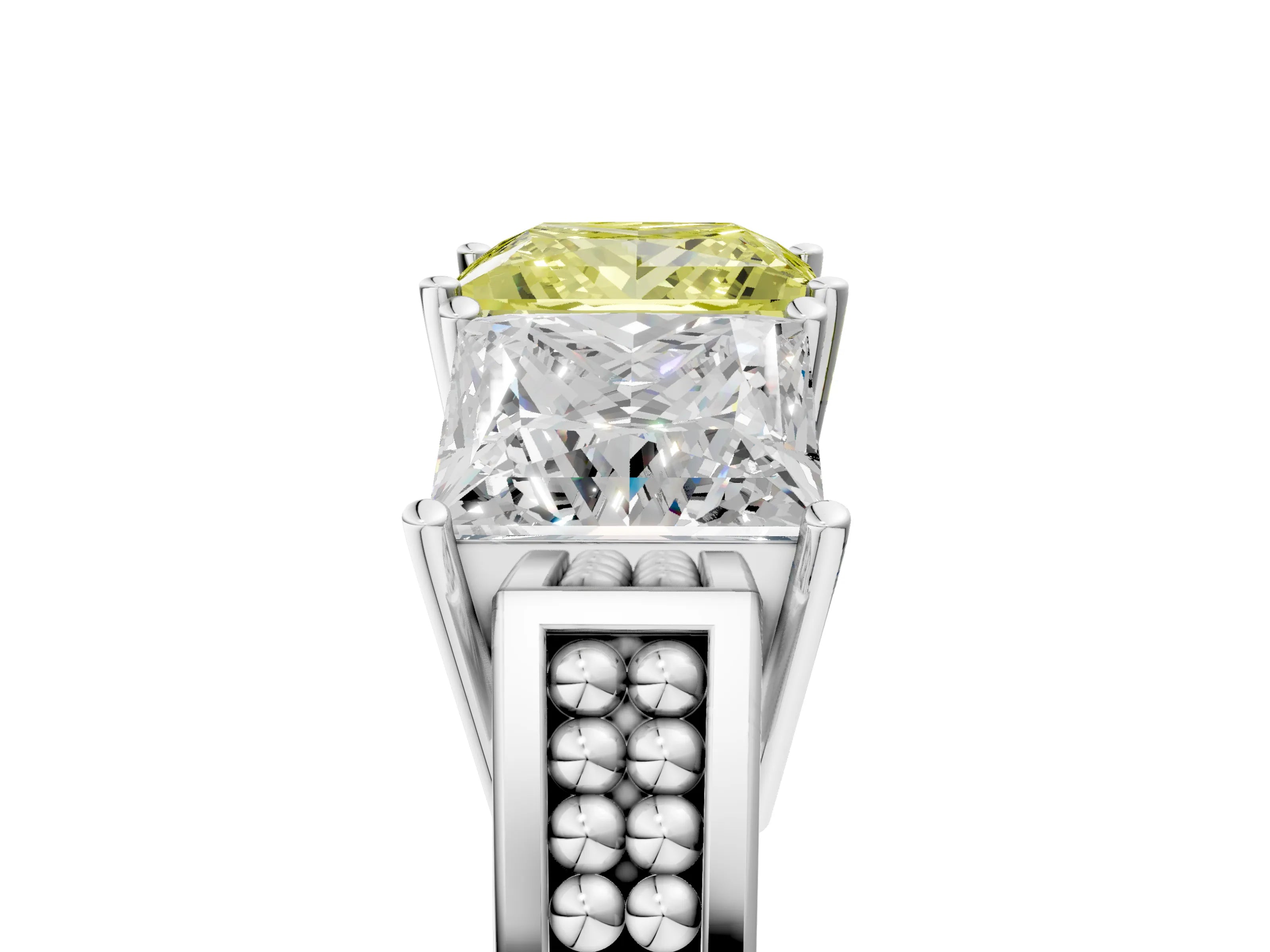 White gold Fancy Yellow Princess Cut Diamond Three-Stone Ring with Prong Setting and Textured Band_17