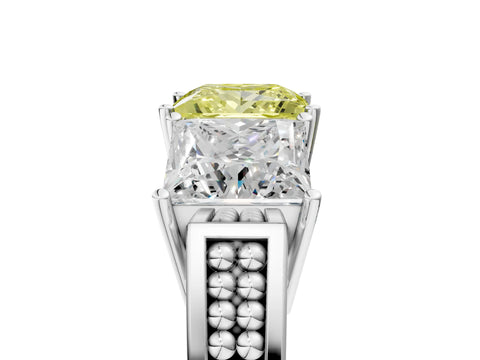 White gold Fancy Yellow Princess Cut Diamond Three-Stone Ring with Prong Setting and Textured Band_17