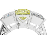 White gold Fancy Yellow Princess Cut Diamond Three-Stone Ring with Prong Setting and Textured Band_4