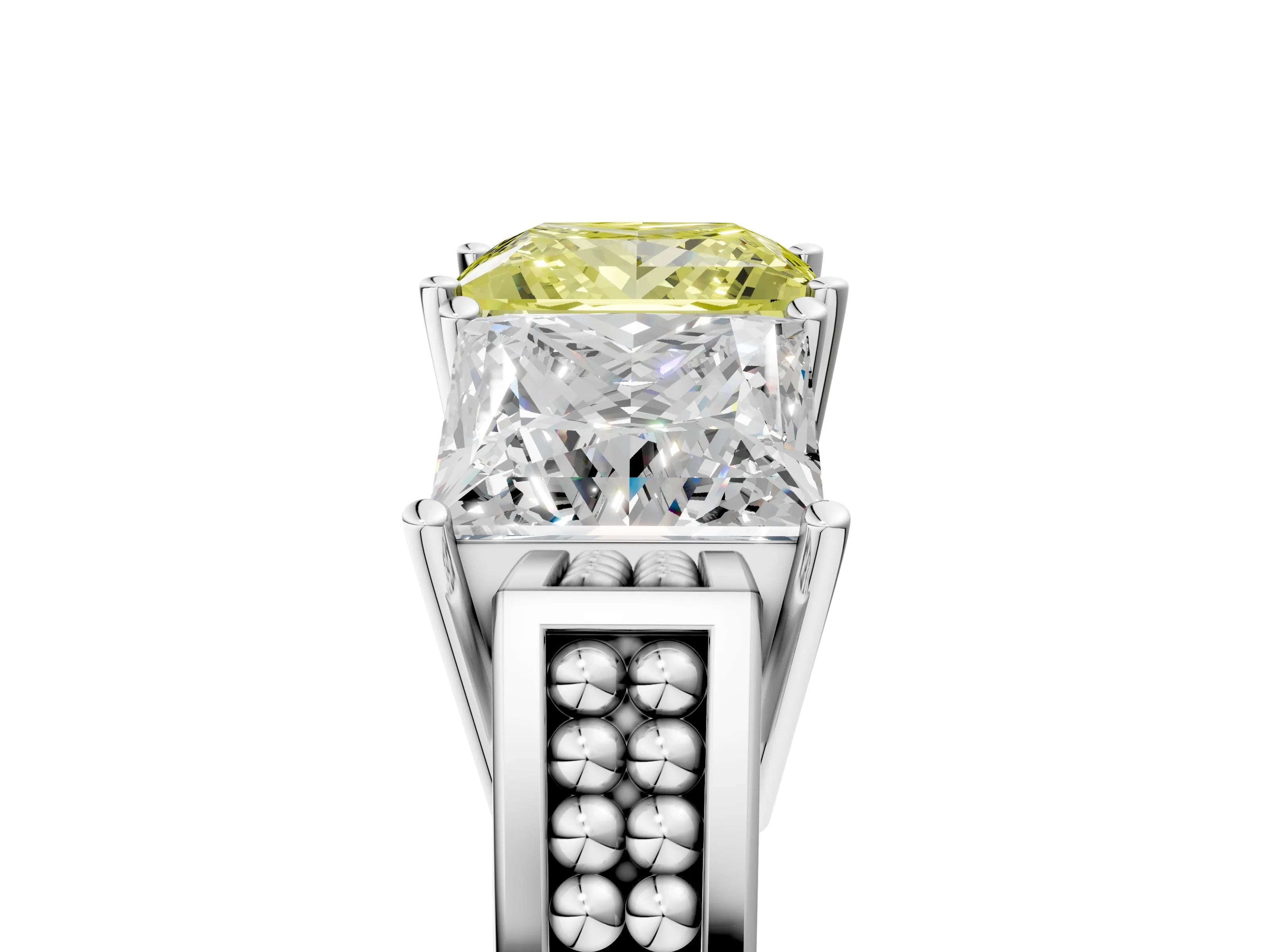 White gold Fancy Yellow Princess Cut Diamond Three-Stone Ring with Prong Setting and Textured Band_5