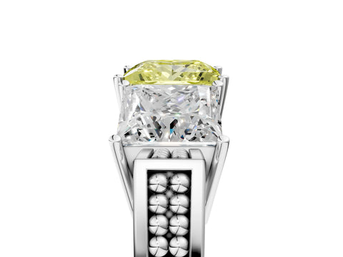 White gold Fancy Yellow Princess Cut Diamond Three-Stone Ring with Prong Setting and Textured Band_5