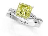 White gold Fancy Yellow Princess  Cut Diamond Twist Band Solitaire with Prong Setting_1
