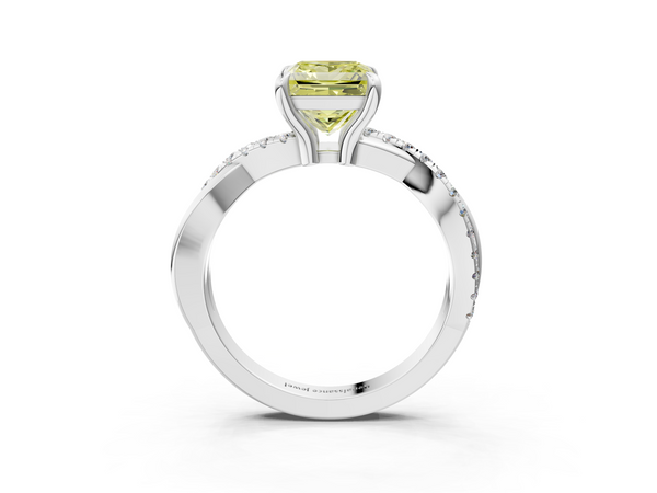 White gold Fancy Yellow Princess  Cut Diamond Twist Band Solitaire with Prong Setting