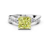 White gold Fancy Yellow Princess  Cut Diamond Twist Band Solitaire with Prong Setting