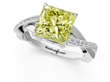 White gold Fancy Yellow Princess  Cut Diamond Twisted Band Engagement Ring with Prong Setting_4