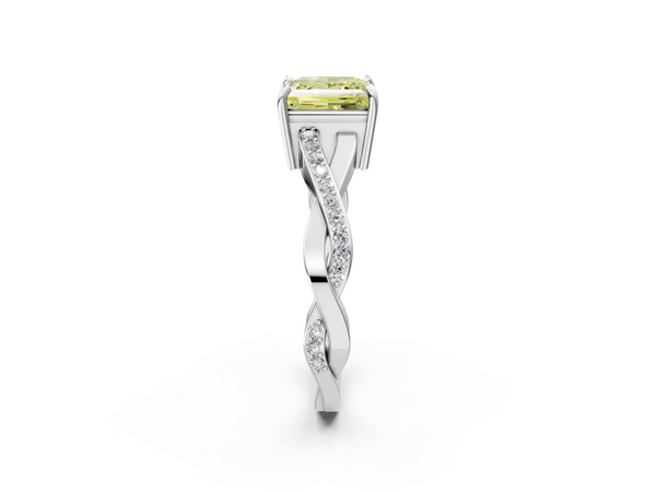 White gold Fancy Yellow Princess  Cut Diamond Twisted Band Engagement Ring with Prong Setting