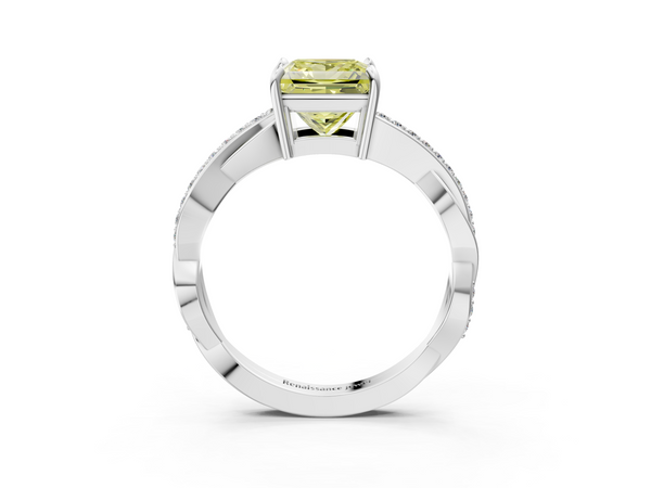 White gold Fancy Yellow Princess  Cut Diamond Twisted Band Engagement Ring with Prong Setting