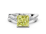 White gold Fancy Yellow Princess  Cut Diamond Twisted Band with Pavé Setting and Four-Prong Setting_12