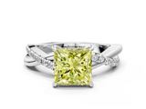 White gold Fancy Yellow Princess  Cut Diamond Twisted Band with Pavé Setting and Four-Prong Setting_24