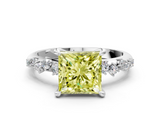 White gold Fancy Yellow Princess  Cut Diamond Vine Band with Four-Prong Setting