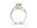 White gold Fancy Yellow Princess  Cut Diamond with Milgrain Marquise and Bezel Accents on a Solitaire Band with Prong Setting_3