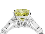 White gold Fancy Yellow Princess  Cut Diamond with Milgrain Marquise and Bezel Accents on a Solitaire Band with Prong Setting_4